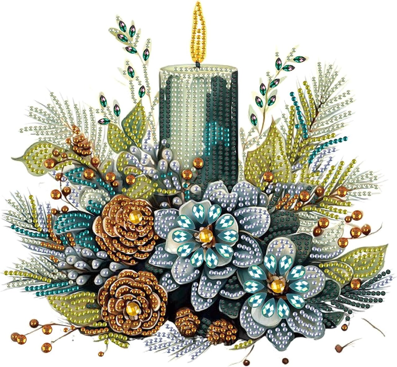 Christmas Diamond Art Painting Kit – 5D DIY Candle & Flower Special Shaped Crystal Diamond Partial Drill Mosaic, Wall Art for Bedroom, Office & Living Room, Holiday Gift Decor